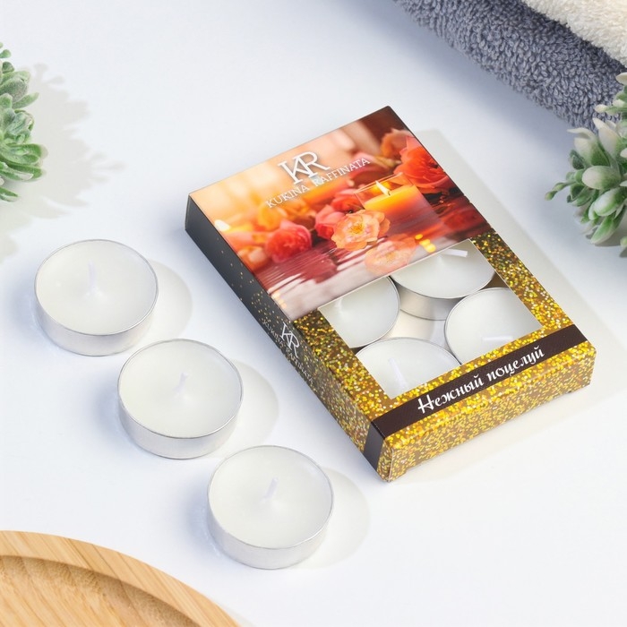 Свеча чайная ароматическая 6 шт.в под.коробке,  Свеча чайная ароматическая 6 шт.в под.коробке, "Нежный поцелуй"