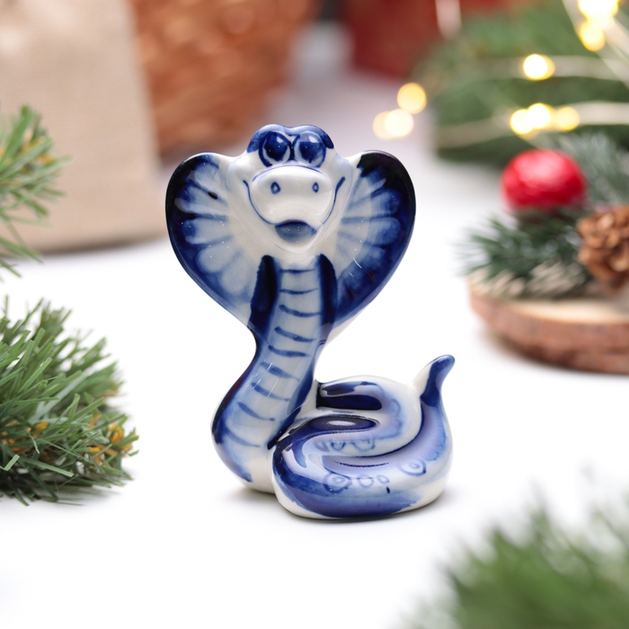 Новый год. Сувенир символ года 2025 Новый год. Сувенир символ года 2025 "Змея Василиса", гжель, 8,5 см