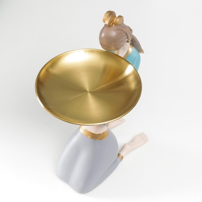 Сувенир полистоун подставка  Сувенир полистоун подставка "Девушка в африканском наряде" бежево-голубой 35х12х23 см