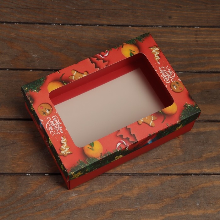 Новый год. Коробка подарочная новогодняя складная, крышка-дно, с окном Новый год. Коробка подарочная новогодняя складная, крышка-дно, с окном "Счастливого Нового Года" 24 х 17 х 8 см