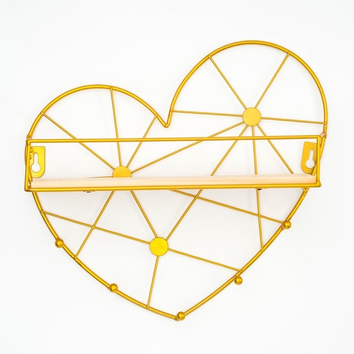 Вешалка настенная с полкой Вешалка настенная с полкой "Сердце", с подсветкой, 5 крючков, золото