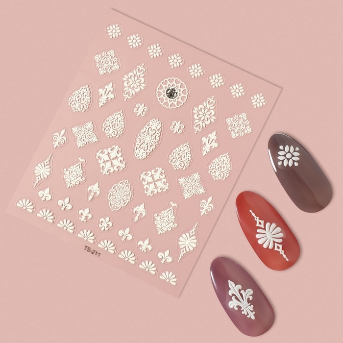 Наклейки для ногтей «Арабеска», объёмные, цвет белый Наклейки для ногтей «Арабеска», объёмные, цвет белый