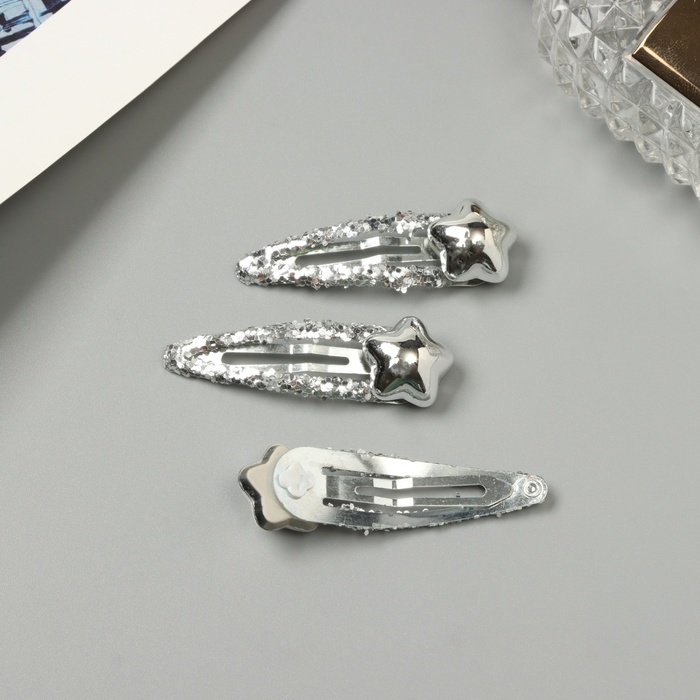 Невидимка для волос  Невидимка для волос "Агата" (набор 3 шт) звезда, 5 см, серебро