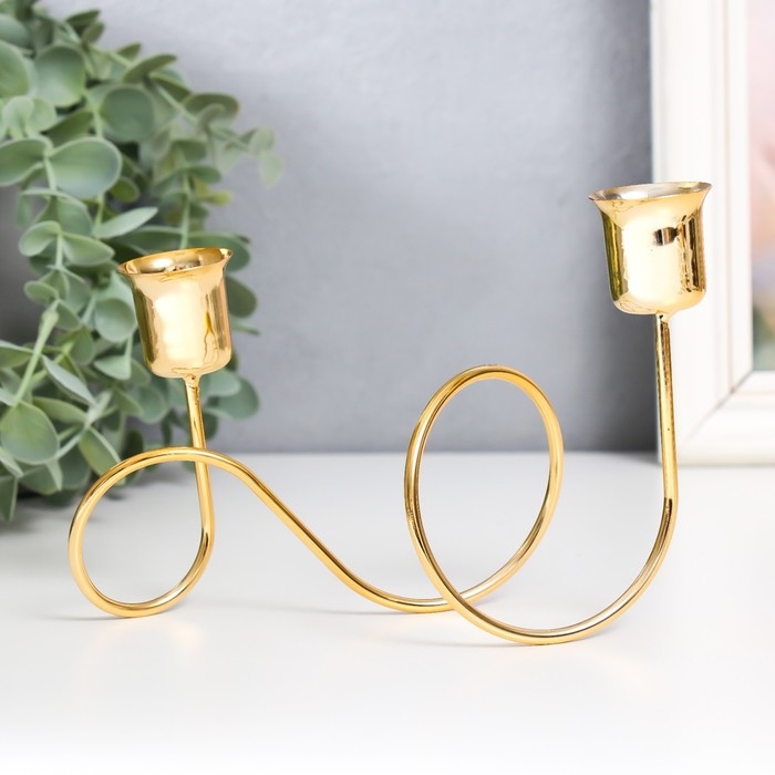 Подсвечник металл на 2 свечи Подсвечник металл на 2 свечи "Единение" d-2-2,3 см золото 15х7х10 см