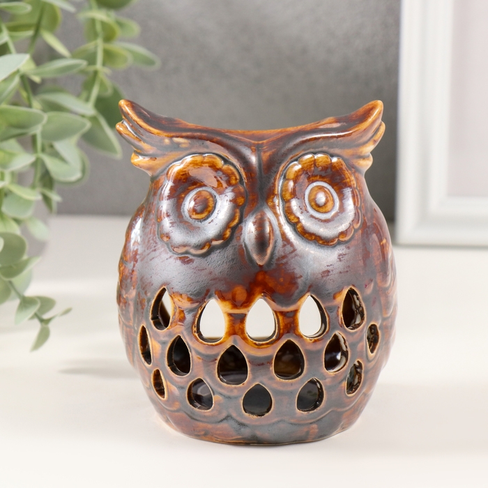 Аромалампа керамика Аромалампа керамика "Филин. Капельки" коричневый 7,5х8х10 см