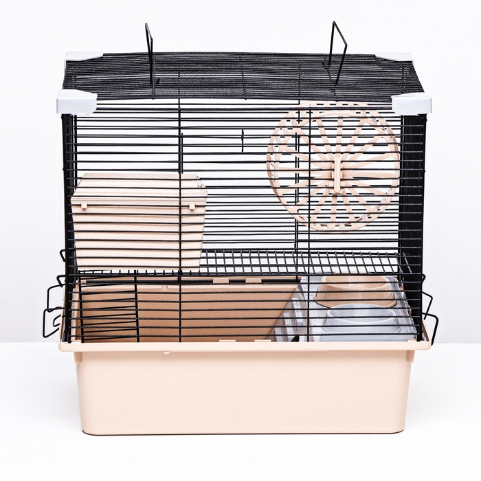 Клетка для грызунов Клетка для грызунов "Пижон" №10, 2 этажа, разборная, 42 х 30 х 37см (+домик,колесо,миска), бежевая