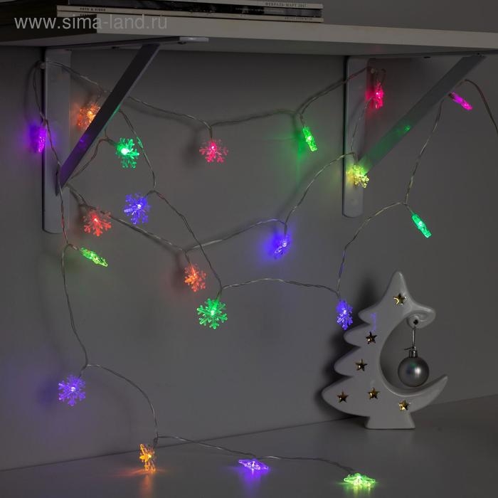 Гирлянда «Нить» 3 м с насадками «Снежинки большие», IP20, прозрачная нить, 20 LED, свечение мульти (RG/RB), мигание, USB