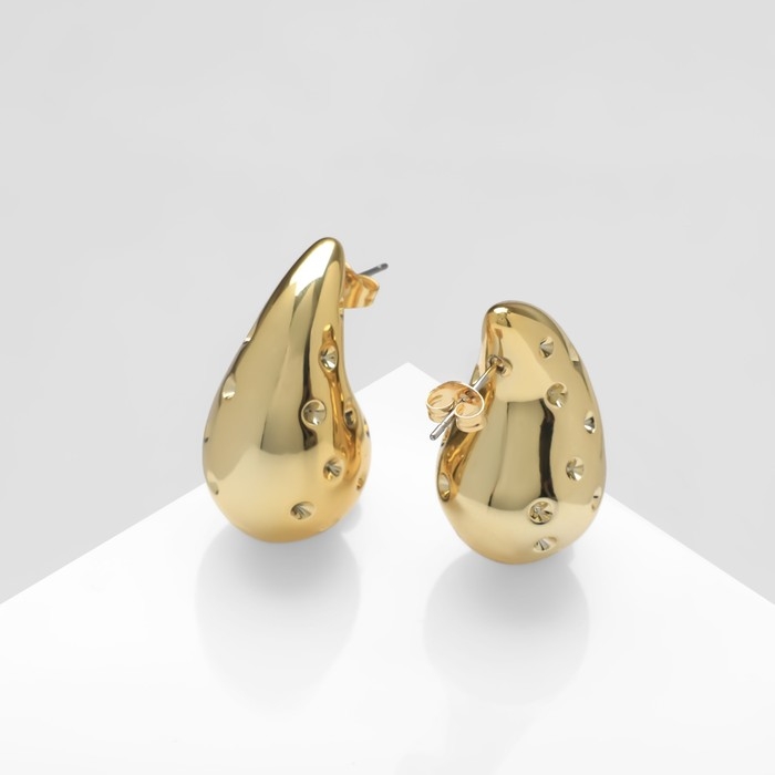 Серьги пластик «Капля» дутые, цвет золото Серьги пластик «Капля» дутые, цвет золото