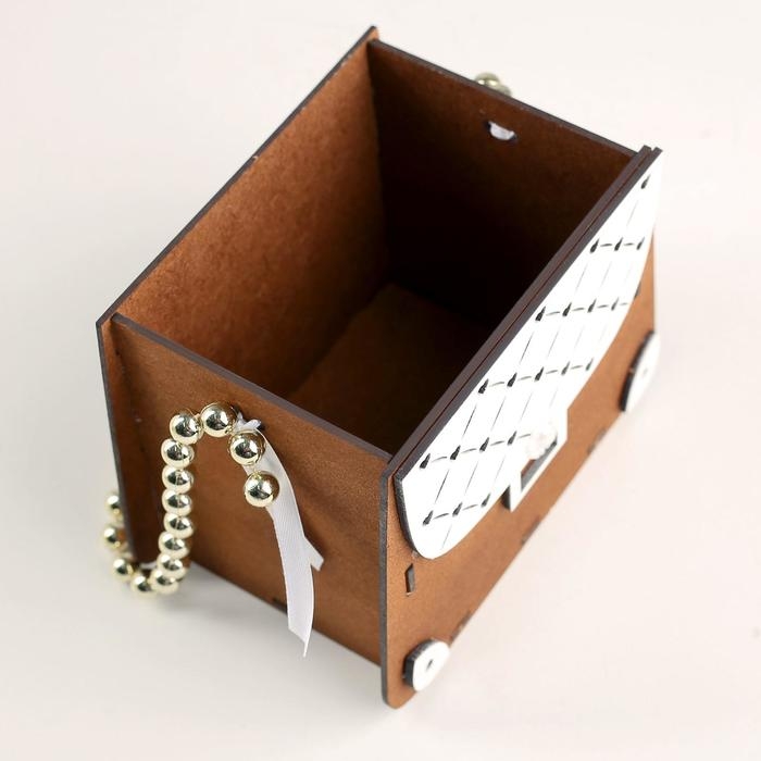 Кашпо деревянное 15,5х10х12 см "Сумочка", мокко-белый