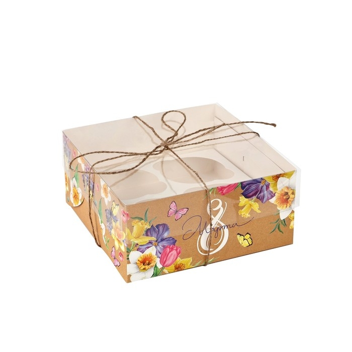Коробка для капкейков, кондитерская упаковка, 4 ячейки «С 8 марта», 16 х 16 х 7.5 см Коробка для капкейков, кондитерская упаковка, 4 ячейки «С 8 марта», 16 х 16 х 7.5 см