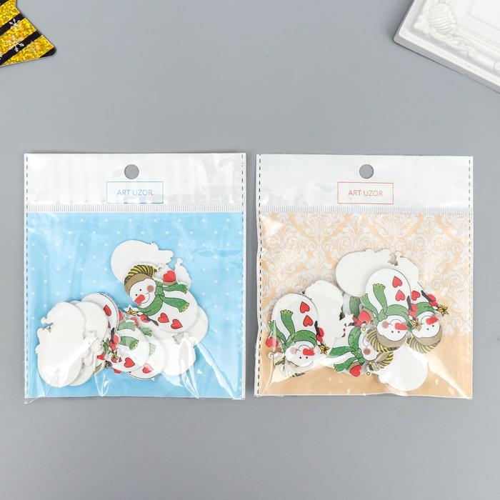 Декор для творчества дерево Декор для творчества дерево "Снеговички с сердечками" набор 10 шт 4,5х3,2 см