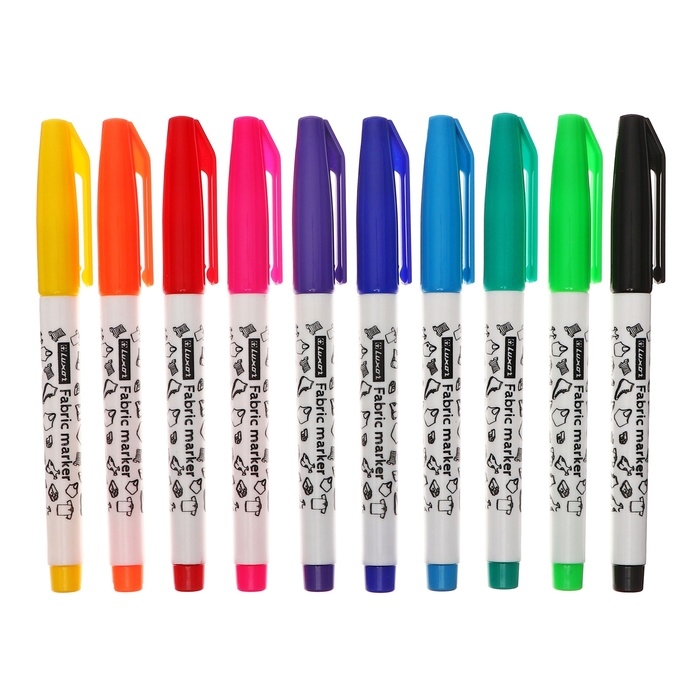 Набор маркеров для ткани 10 цветов, Luxor Набор маркеров для ткани 10 цветов, Luxor "Fabric", 1-2 мм, ПВХ, пулевидный, с европодвесом