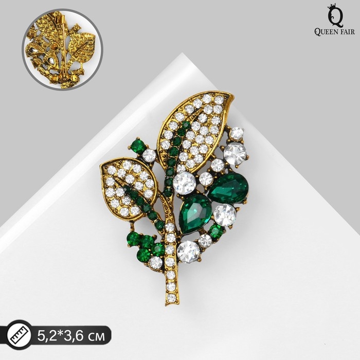 Брошь «Листва» весенняя, цвет зелёный в чернёном золоте Брошь «Листва» весенняя, цвет зелёный в чернёном золоте