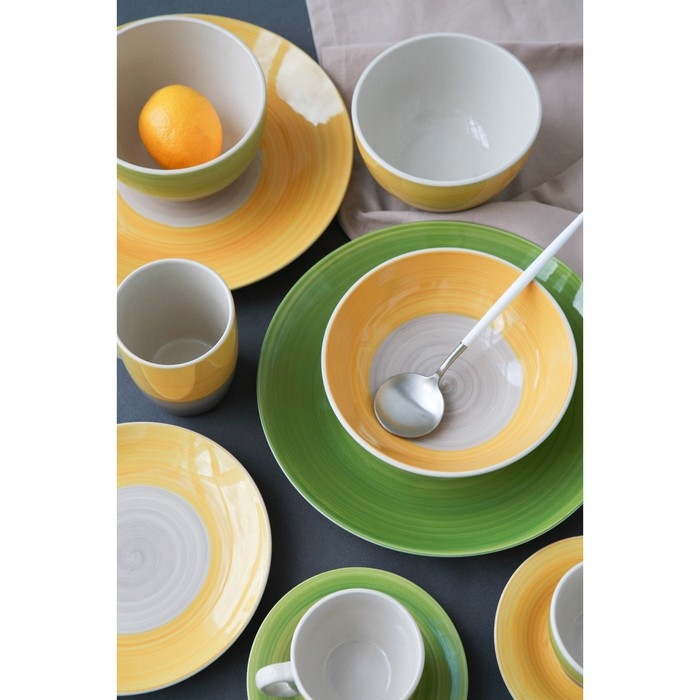 Тарелка керамическая глубокая Доляна «Подсолнух», 540 мл, d=18 см, цвет зелёный