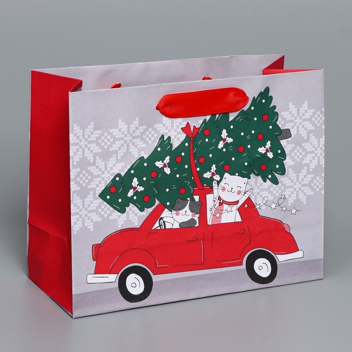 Пакет подарочный новогодний крафтовый горизонтальный «Спешу к тебе», MS 23 х 18 х 10 см, Новый год Пакет подарочный новогодний крафтовый горизонтальный «Спешу к тебе», MS 23 х 18 х 10 см, Новый год