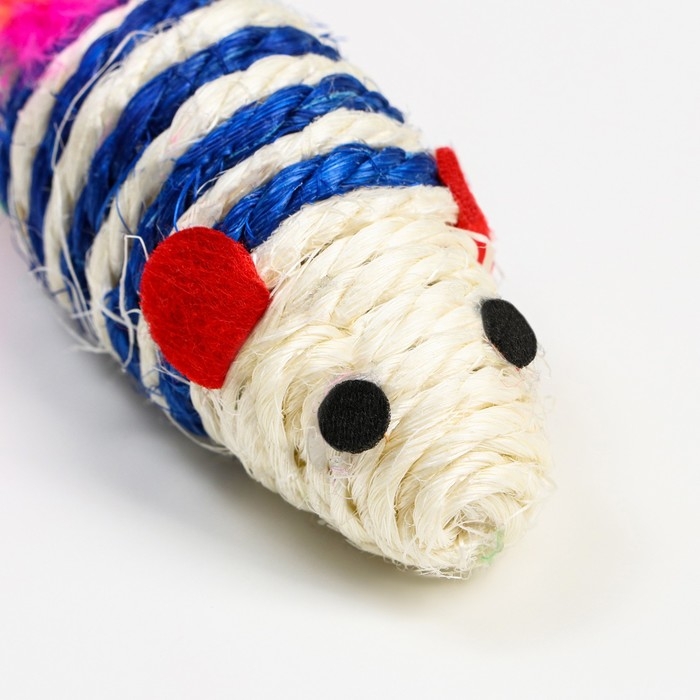 Мышь-погремушка сизалевая, 7 см, синяя/белая Мышь-погремушка сизалевая, 7 см, синяя/белая