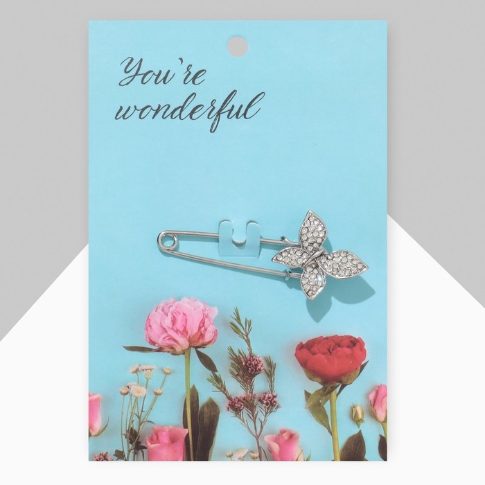 Булавка «Бабочка», 5 см, цвет белый в серебре Булавка «Бабочка», 5 см, цвет белый в серебре