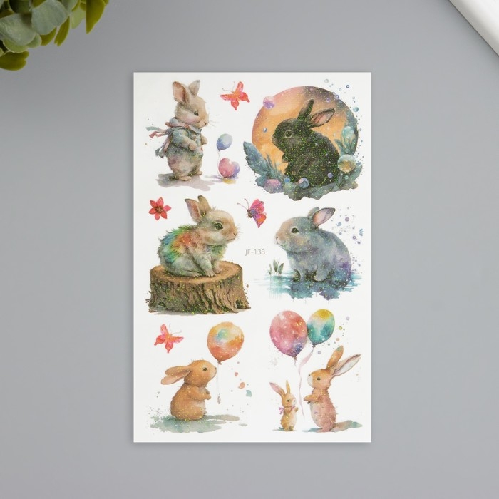 Татуировка на тело фосфорные с блёстками Татуировка на тело фосфорные с блёстками "Кролик" 7,5х12 см