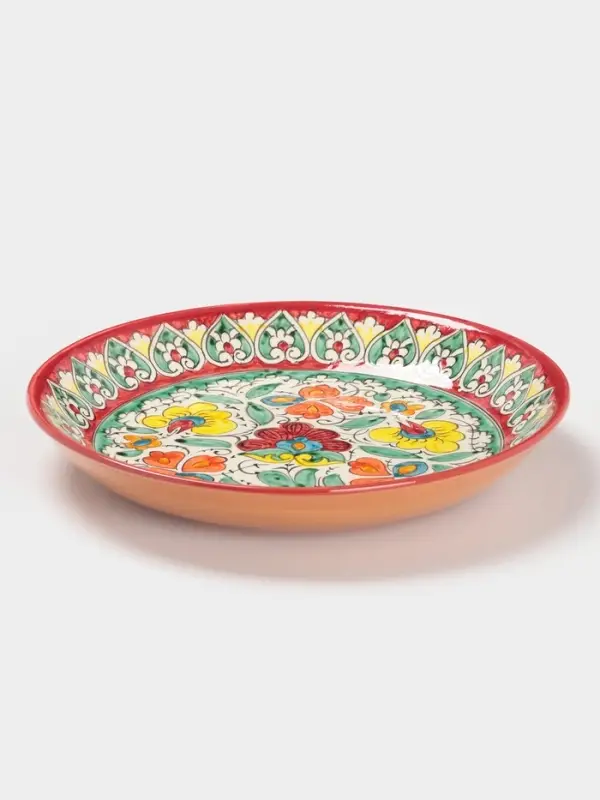 Ляган узбекский Риштанская Керамика &laquo;Турецкий узор&raquo;, d=24.5 см, красный