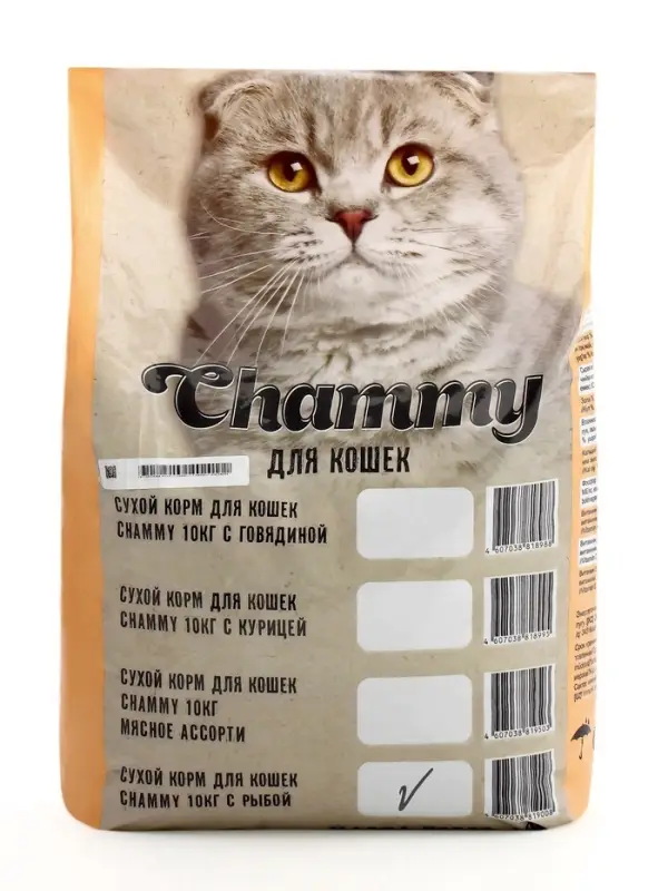 Сухой корм Chammy для кошек, с рыбой, 10 кг