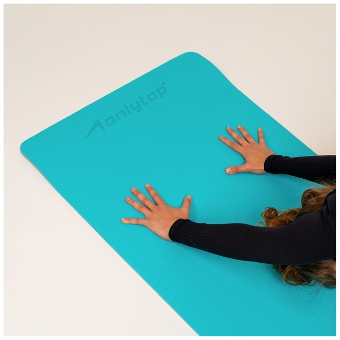 Коврик для фитнеса и йоги ONLYTOP, 183х61х0,6 см, цвет серый/голубой Коврик для фитнеса и йоги ONLYTOP, 183х61х0,6 см, цвет серый/голубой
