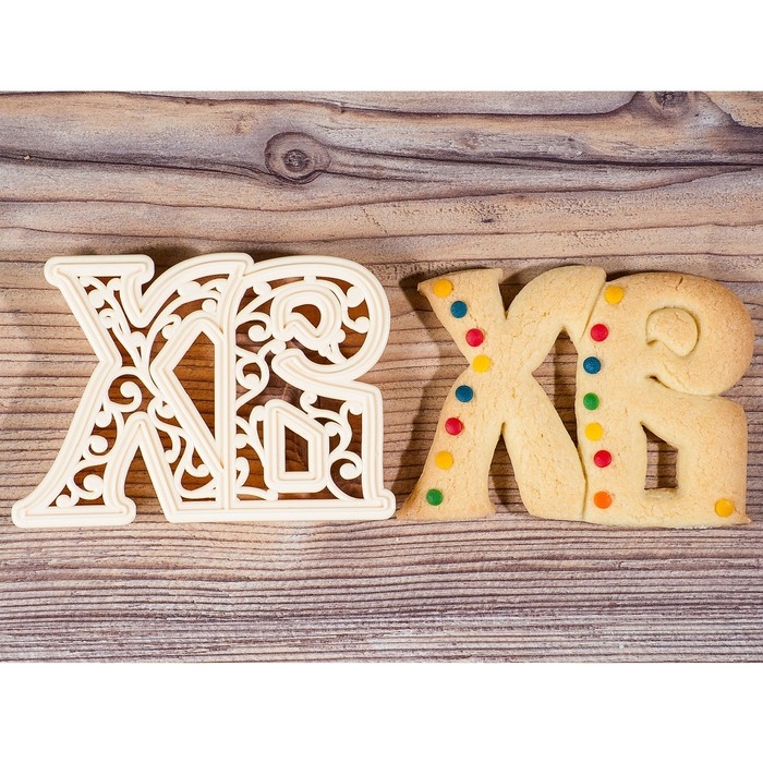 Форма для печенья на Пасху «ХВ», вырубка, штамп, цвет бежевый