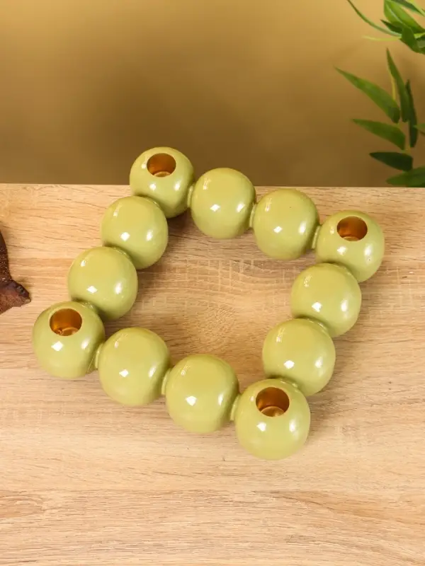 Подсвечник на 4 свечи «Бусы», с 12 сферами, 20.5×20.5×5.5 см, оливковый