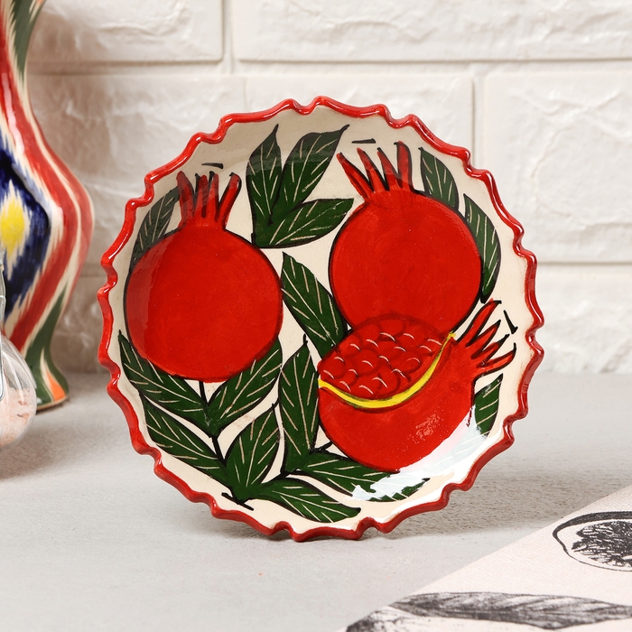 Тарелка Риштанская Керамика Тарелка Риштанская Керамика "Гранаты", 15 см, рифлёная