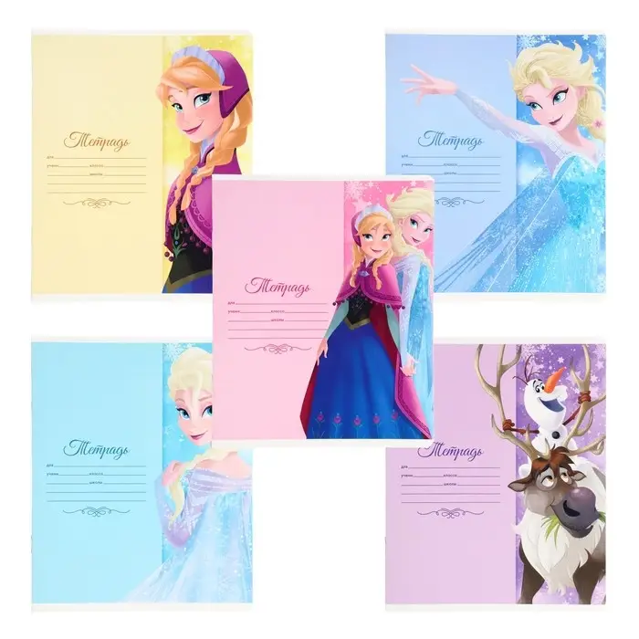 Тетрадь в клетку 12 листов, 5 видов МИКС, обложка мелованный картон, &laquo;Холодное сердце&raquo;