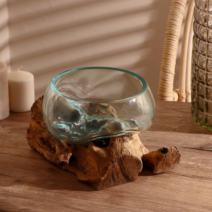Вазон стекло на дереве  Вазон стекло на дереве "Забота" 20х25х25 см, МИКС