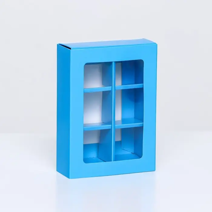 Коробка для 6 конфет, голубой, 13.7×9.85×3.86 см Коробка для 6 конфет, голубой, 13.7×9.85×3.86 см
