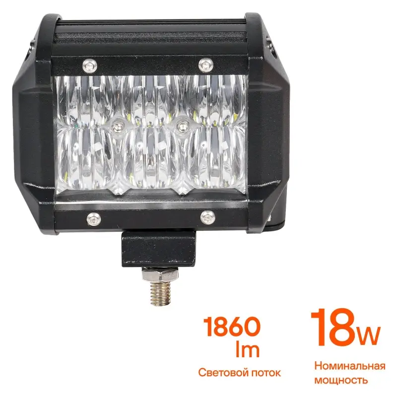 Фара светодиодная (балка) двухрядная, 6 LED 5D линза рабочий свет, 18W, (98х78х65) 12/24V