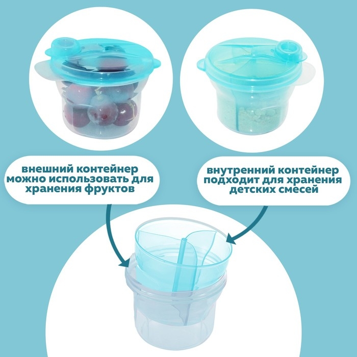 Контейнер для хранения детского питания, 3 секции по 75 мл., 9,5х8,5 см., 225 мл., цвет голубой Контейнер для хранения детского питания, 3 секции по 75 мл., 9,5х8,5 см., 225 мл., цвет голубой