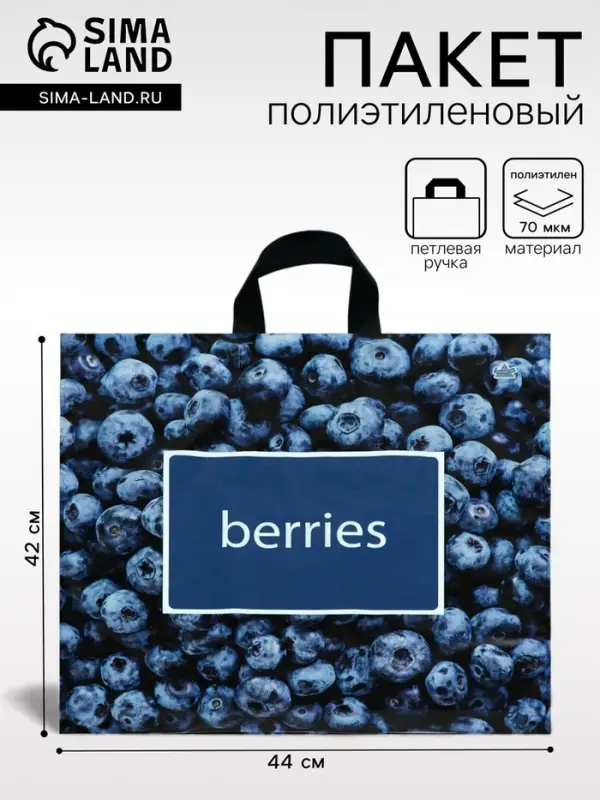 Пакет &laquo;Черника&raquo;, полиэтиленовый с петлевой ручкой, 44&times;42 см, 70 мкм