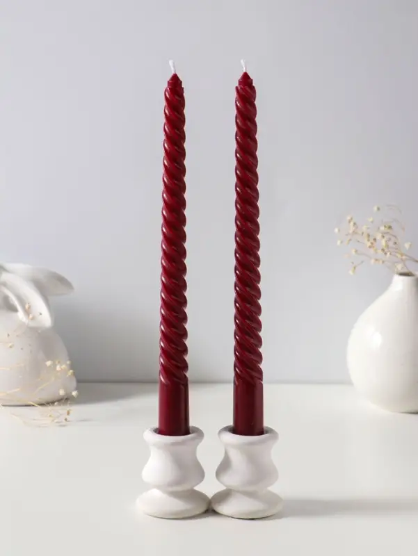 Набор свечей витых 25 см, 2 шт., 57 г, 5 ч, бордовый