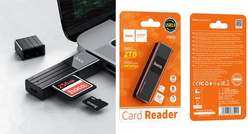 Картридер 2 в 1 USB 2.0 HB20 HOCO черный
