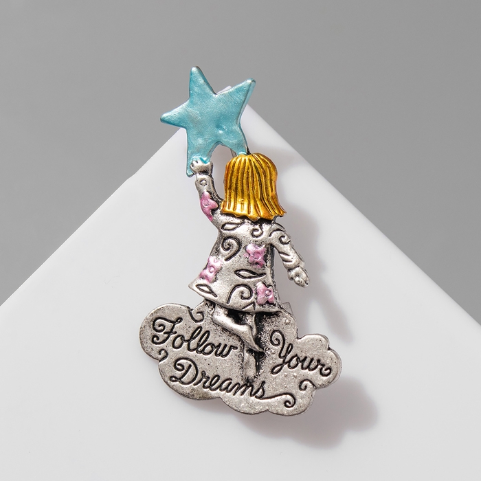 Брошь Брошь "Девочка" мечтательница, цветная в матовом серебре