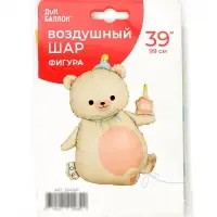 Воздушный шар фольгированный 39" "Мишка с кексиком" кремовый сатин Воздушный шар фольгированный 39" "Мишка с кексиком" кремовый сатин