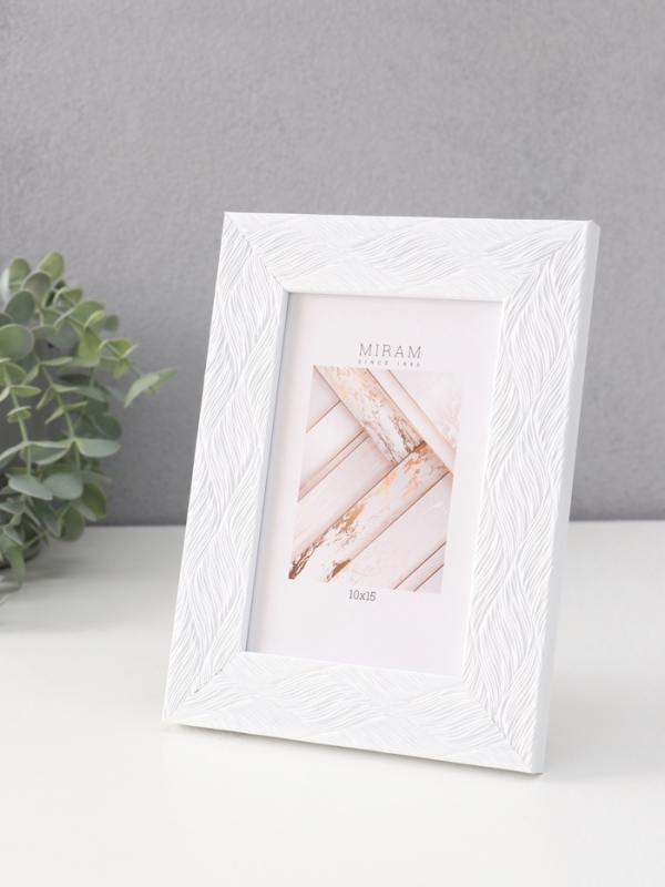 Фоторамка пластик Фоторамка пластик "МИРАМ" 10х15 см, белый, волнистый