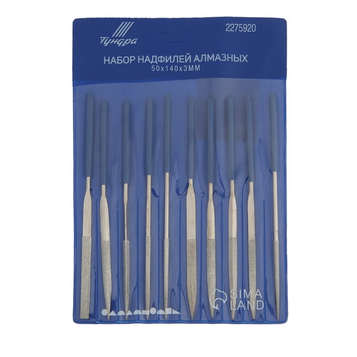 Набор надфилей алмазных ТУНДРА, обрезиненные рукоятки, 50 х 140 х 3 мм, 10 шт. Набор надфилей алмазных ТУНДРА, обрезиненные рукоятки, 50 х 140 х 3 мм, 10 шт.