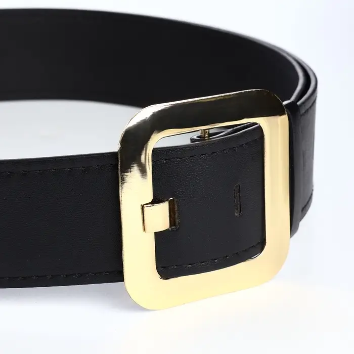 Ремень женский, 110&times;4.8 см, квадратная пряжка, золотистая, чёрный