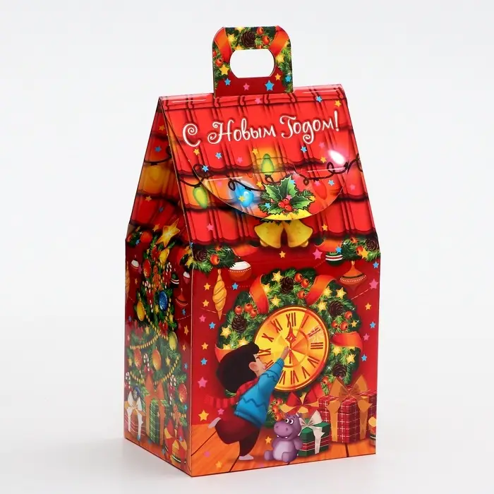 Коробка новогодняя подарочная складная «Полюсатики» 9.5×7.5×16.5 см