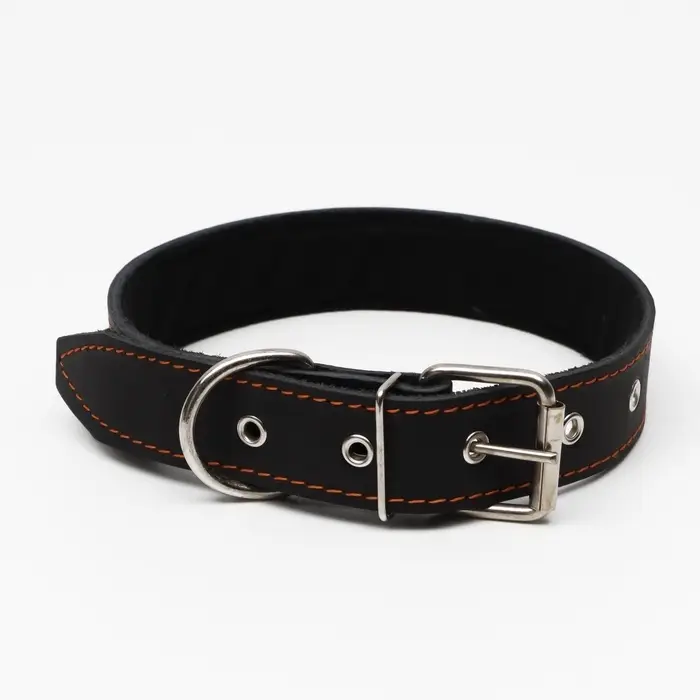 Ошейник, 70&times;3.5 см, ОШ 45-60 см, на синтепоне, кожа, чёрный