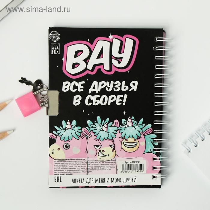 Анкета на замочке, в твердой обложке А6, 40 листов «Все друзья в сборе»
