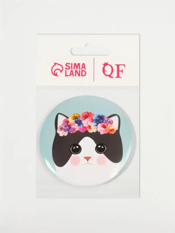 Зеркало карманное «Кошки», d=7 см, голубое