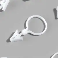 Кольцо для штор, с зажимом, d=33/38 мм, 12 шт., белое