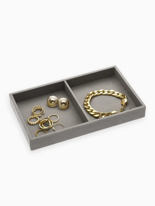 Подставка для украшений QF, 2 места, флок, 21&times;12.5&times;2.5 см, серая