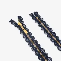 Молния металлическая, №3, неразъёмная, замок автомат, 60 см, декоративная, тёмно-синяя