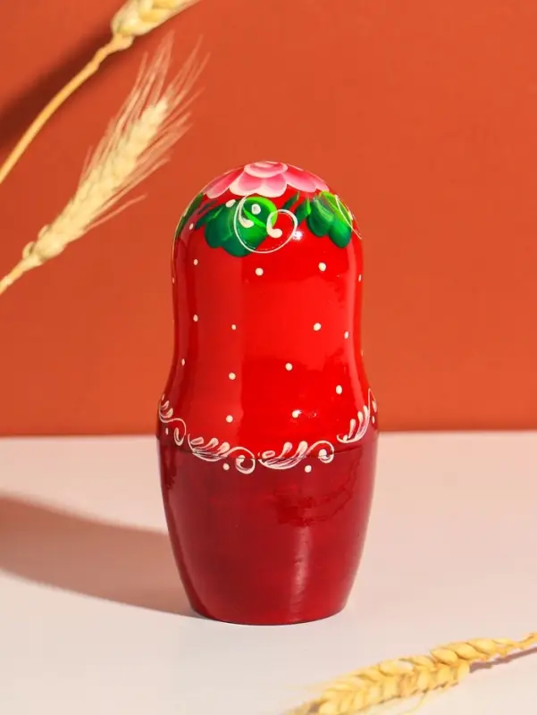 Матрешка дерево &laquo;Глаша&raquo;, красное платье, розовые цветы, 18 см, 5 кукольная, ручная роспись