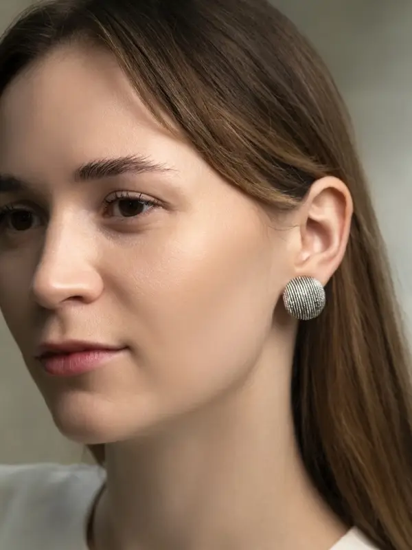 Серьги клипсы для ушей QF &laquo;Круг в рубчик&raquo;, цвет чернёное серебро